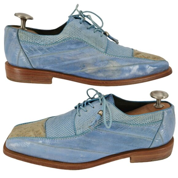 Vintage Exotic Romano Eel Crocodile Dress Shoes Baby Blue Cream Derby Oxford 9.5 - Picture 3 of 12